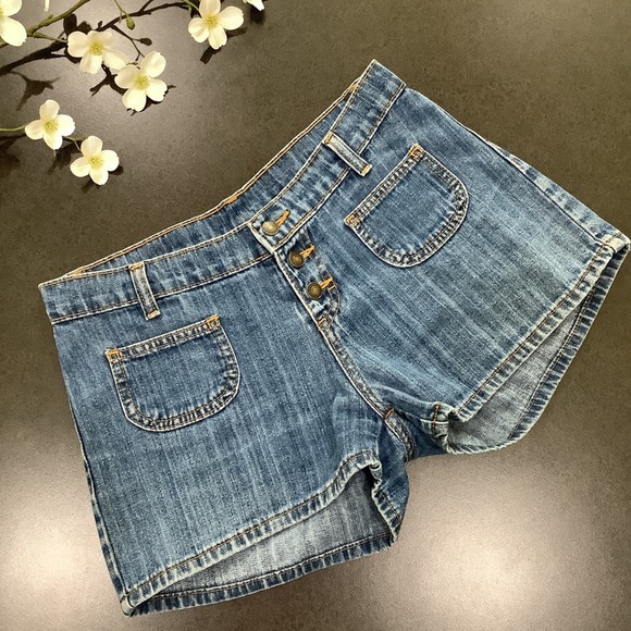Vintage Y2K Jordache Bare Back Shortie Jean Shorts Button Fly Patch Pocket 90’s - Picture 1 of 9